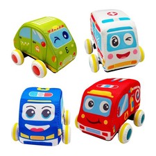 Educational 4 Piece Plush Cartoon Character Soft Pull Back Car Set (HE204)