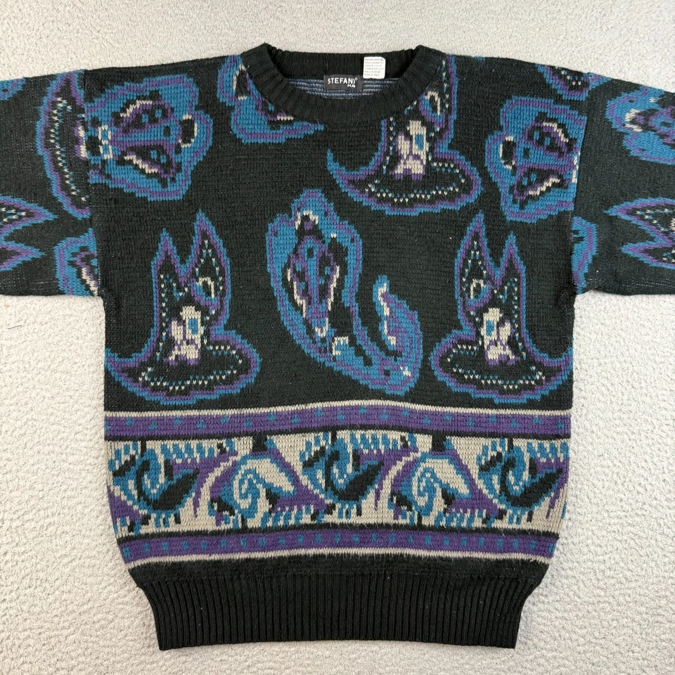 Suéter Stefano de Colección Años 90 Para Hombres Pullover Mediano Acrílico Paisley Jacquard Cuello Redondo Foto 4 de 4