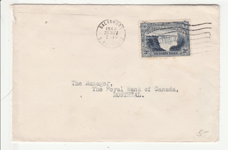 Southern Rhodesia 'Cover' Scott # 37A "Salisbury 1947 / 26 NOV"