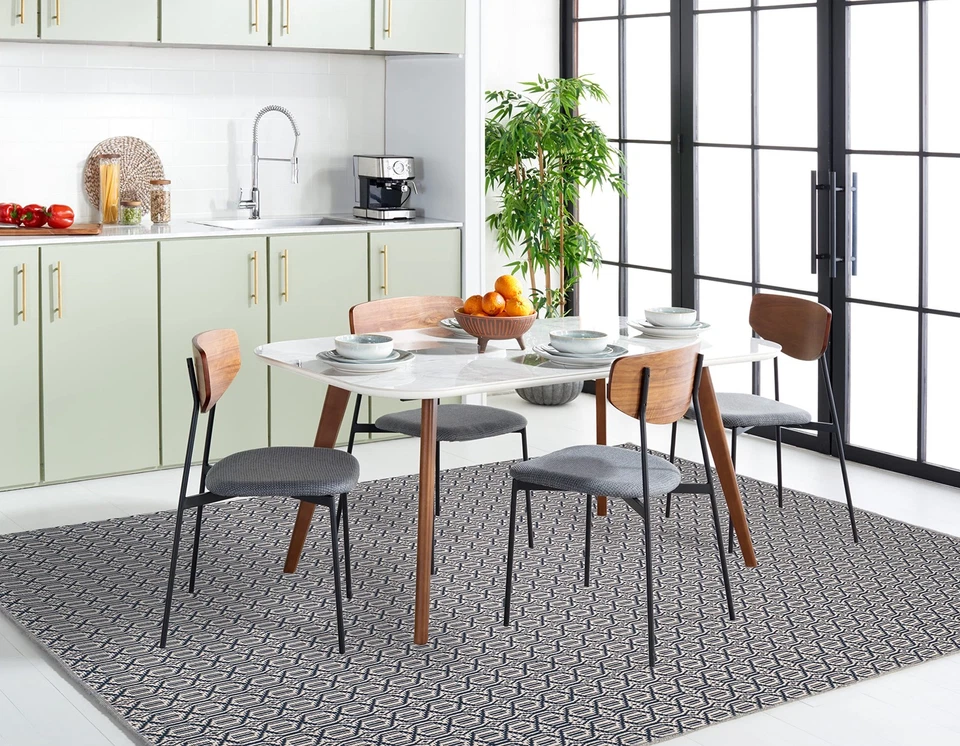 Alfombra Colección Montauk - 6' x 9', Marfil y Azul Marino, Hecho a Mano Tejido Plano Boho... Foto 2 de 4