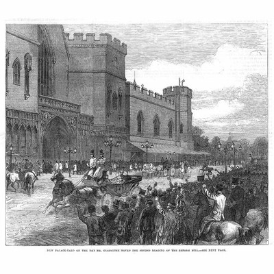 LONDON Mr Gladstone Passing in New Palace Yard Westminster - Antique Print 1866