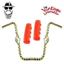 Lowrider Cage Twisted 16" 25.4 Handlebar Gold 0214 120 Grips Sparkle/Red
