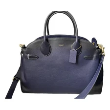 AUTHENTIC COACH Soft Empire Carryall 40 Navy Natural Grain Leather  Handbag!