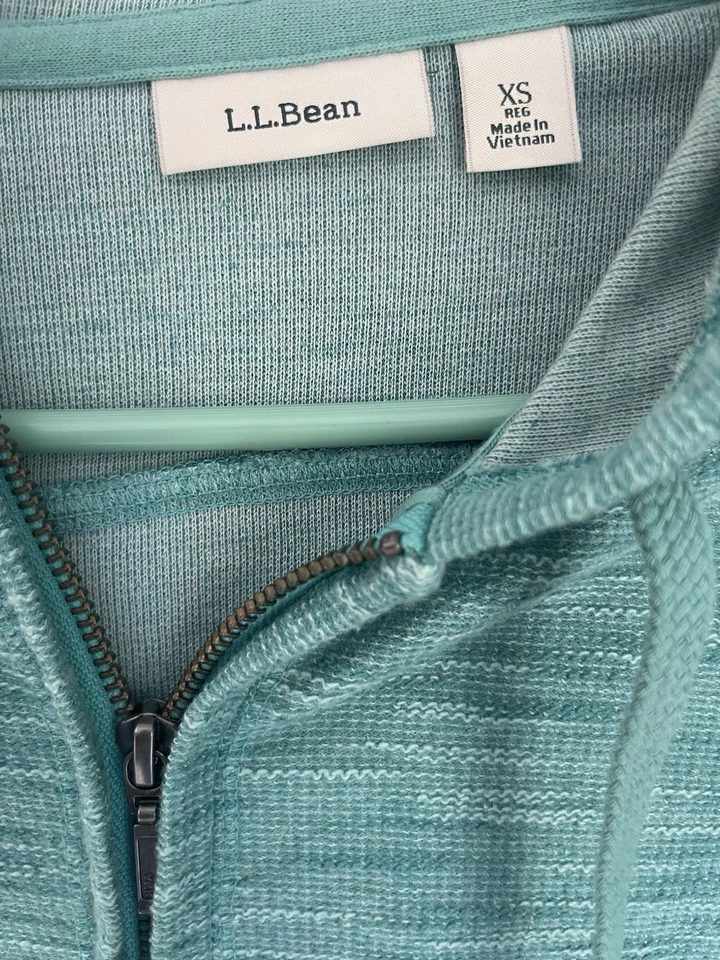 Sudadera con capucha LL Bean para mujer cremallera completa verde blanco estampado 💯% algodón Foto 3 de 4