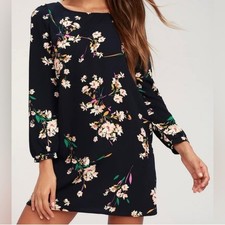 Lulus Herbaceous Babe Navy Floral Print Shift Dress X-Small