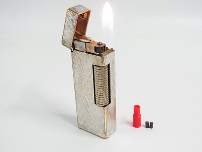 Working Dunhill Rollagas Lighter Silver Plated with 2pcs flint & adapter (b794