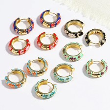 Flower Hoop Earrings Enamel Daisy Chunky Round Gold Color Women Jewelry