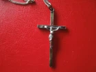 J7243 ANTIQUE/VTG FRANCE  STERLING SILVER  CROSS +  925 SILVER  CHAIN SEE  DESCR