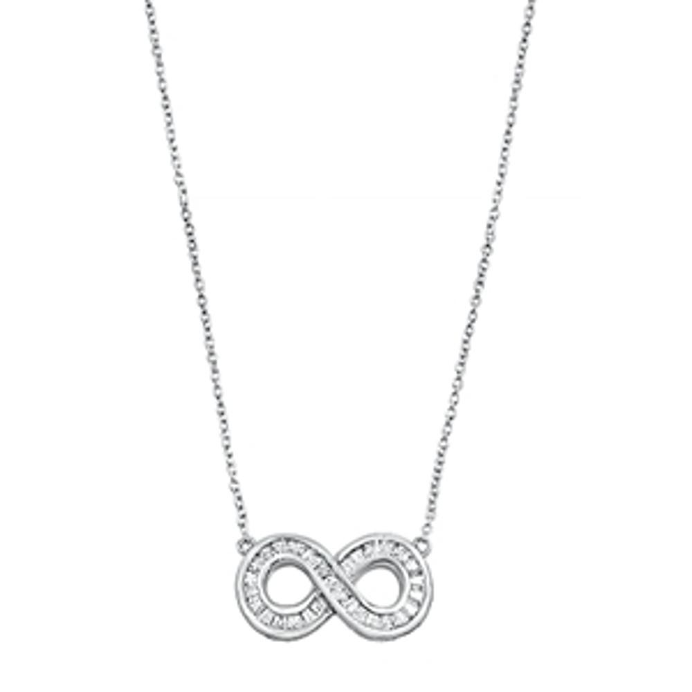 "Infinity Pendant Rolo Chain Necklace Clear CZ .925 Sterling Silver, 16\""
