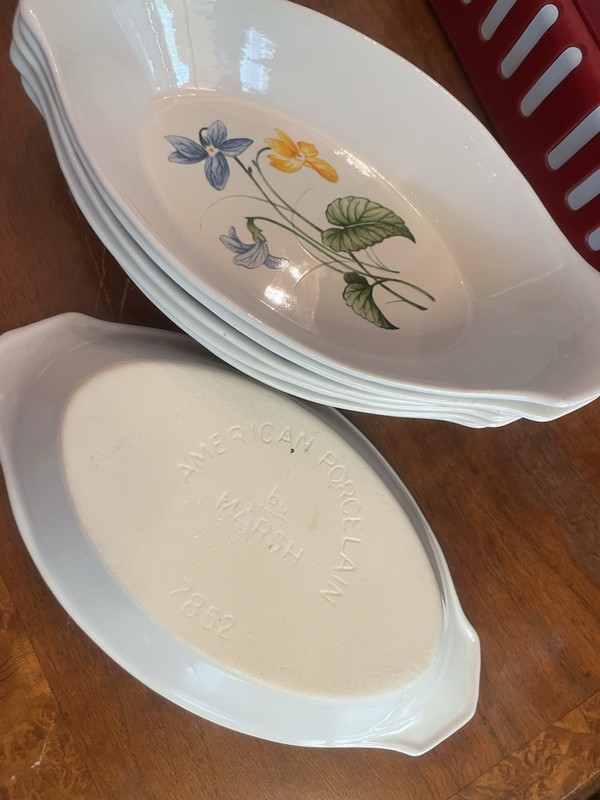 American Porcelain Oval Porcelain Baking Dishes Set of 7 1 Qt Floral White