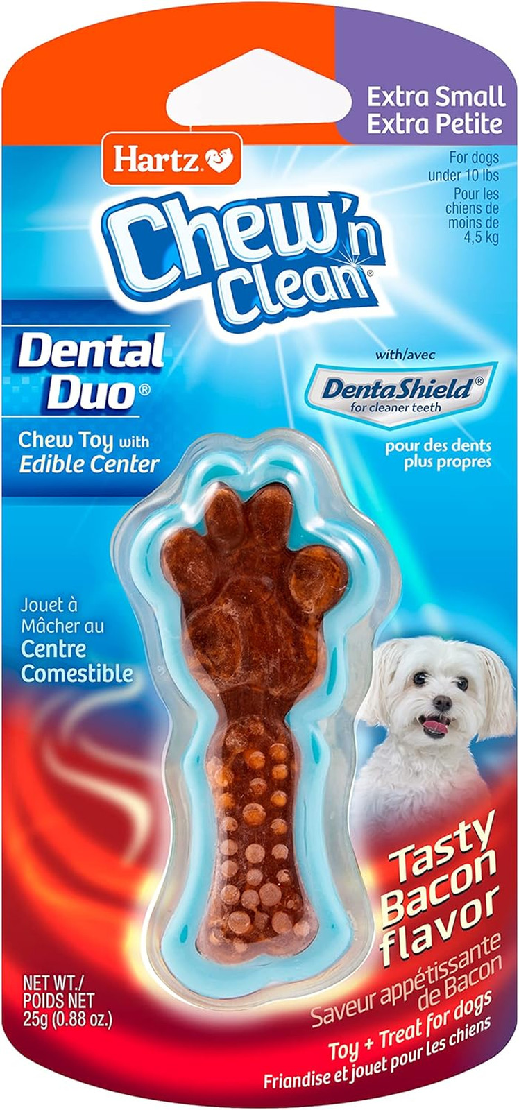 Chew 'N Clean Dental Duo Bacon Flavored Dental Dog Chew Toy 