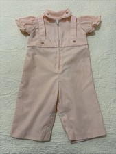 Vtg Baby Girl Pink One Piece Outfit Romper Embroidered Flowers, Lace Trim 6M