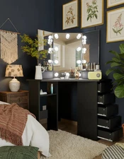 2025Dressing Table Makeup Vanity Desk with 10 LED Adjustable Lights and 5 Drawer