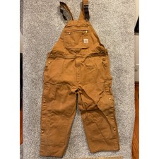 Carhartt Bib Overalls Mens 42x30 R37-BRN Brown Cotton Canvas Workwear Carpenter