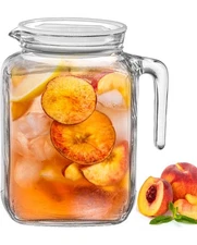 Hermetic Seal Glass Pitcher with Airtight Lid & Spout - 68oz Water Carafe