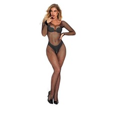 Lace Bodystocking with Open Crotch and Straps - Lingerie