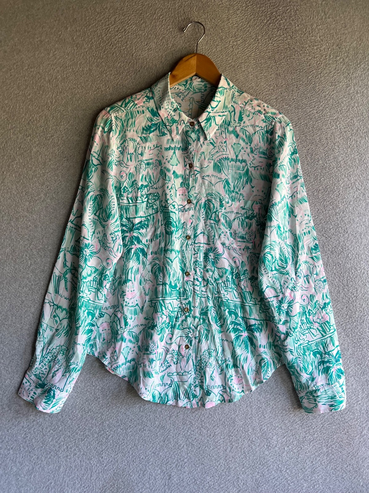 Lilly Pulitzer Womens Medium Tropical Boho Beach Blouse Sea View Print