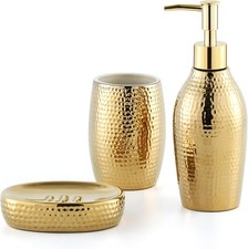 Gold Bathroom Accessory Set - 3 Piece Decorative Ceramic Bathroom Accessories Se