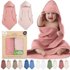 100 Organic Cotton Muslin Baby Hooded Towels 32x32 Inch 2 Pack Soft Abso...