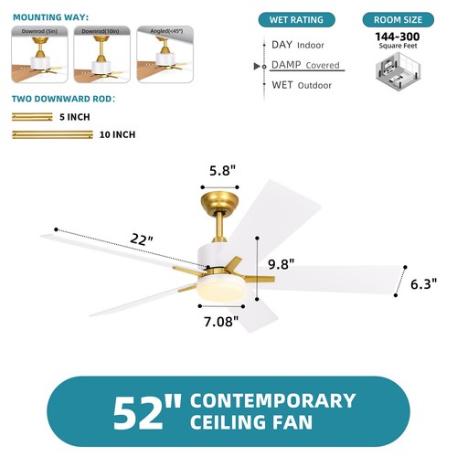 52 Inch Modern Ceiling Fans with Lights Remote & APP Control Indoor Ceiling Fan - Picture 5 of 20