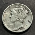 1936 Mercury Dime 10 cents USA Coin 90% Silver Liberty Freedom WWII Circulated