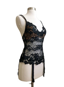 La Perla Lace Sheer Floral Black Lingerie Bustier Corset Garter Size 1 US 32C