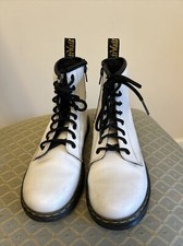 Doc Dr Martens 1460J Combat Boots Youth Size 4 White Leather Lace Up Side Zip