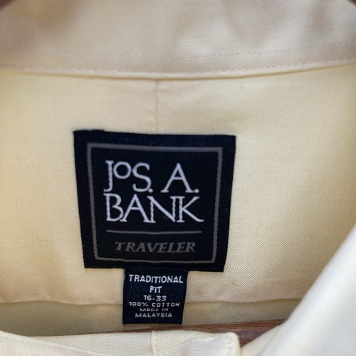 Jos A Bank Dress Shirt Mens 16-33 Yellow Traditional Fit Travelers Collection - Picture 4 of 9