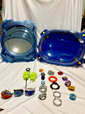 Beyblade QuadStrike Thunder Edge And Burst Pro Elite arenas Lot Incl 2 Launchrs