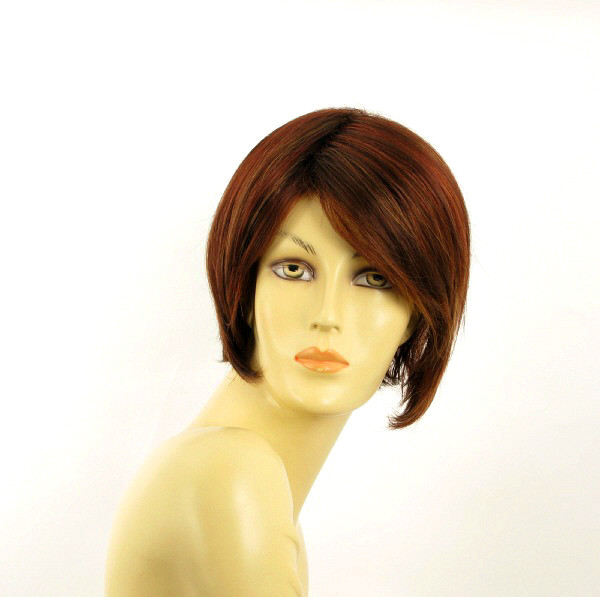 Perruque courte femme châtain méché rouge FRANE 33H130 cheveux synthétiques
