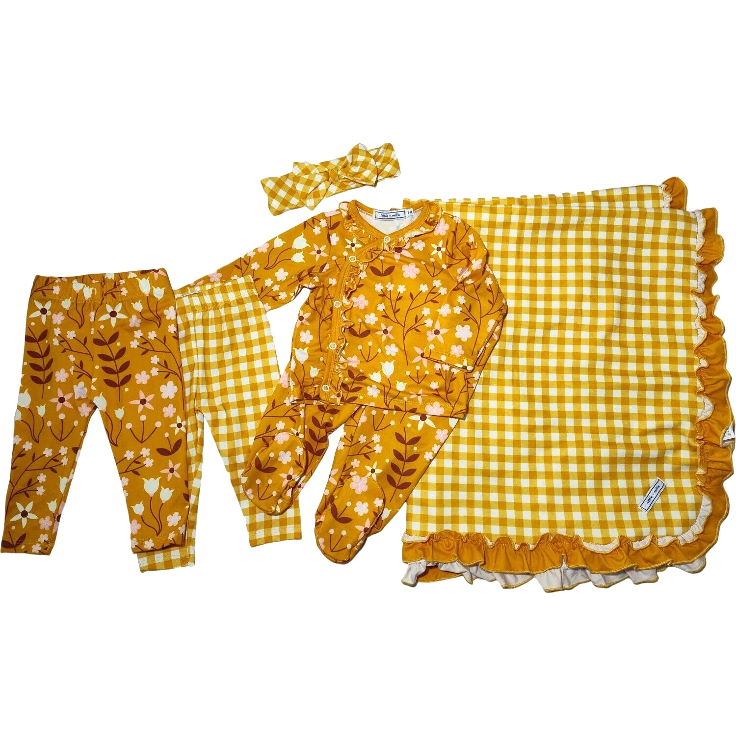 Little Millie 6pc Baby Girl 6m Blanket Outfit Headband Pants Buttercup Floral
