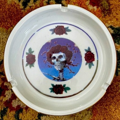 4.5'' Grateful Dead Vintage Ceramic Ashtray Stanley Mouse Skull & Roses Bertha