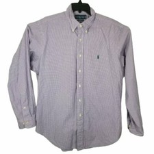 Ralph Lauren Men's 16 1/2 Purple Checkered Classic Fit Button Down Long Sleeve