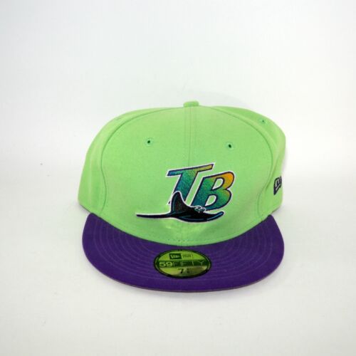 New Era Tampa Bay Devil Rays 59Fifty Fitted Hat Green 7 3/8 Grey UV Rare MLB