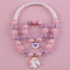 Cute Kids Girls Pendant Necklace Bear Heart Beads Necklaces