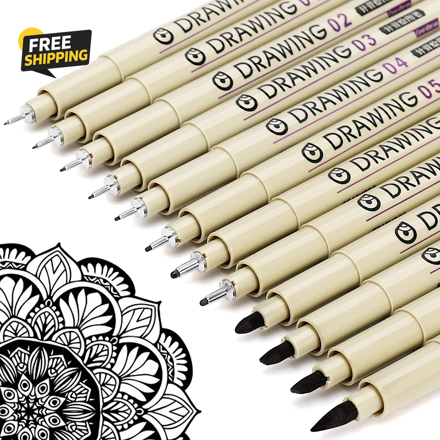 Muchcute Micro Fineliner Drawing Art Pens: 12 Black Fine Line Waterproof Ink Set