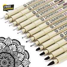 Muchcute Micro Fineliner Drawing Art Pens: 12 Black Fine Line Waterproof Ink Set