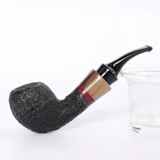 Briar Blowfish Tobacco Pipe Sandblasted Smoking Pipe Acrylic Stem With Horn Ring