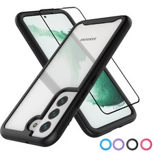 For Samsung Galaxy S22 S21 S23 FE S24 Clear Case Shockproof Cover Tempered Glass