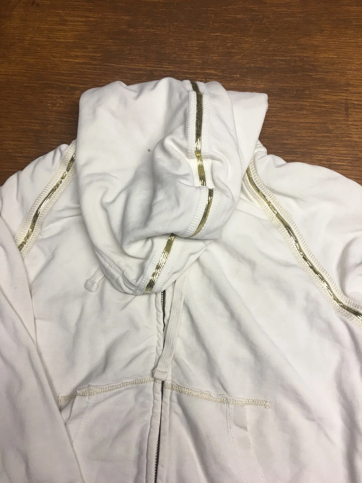 OFF WHITE Felpa con cappuccio GAP 1969 beige bianco sporco accenti oro taglia M maniche a 3 4