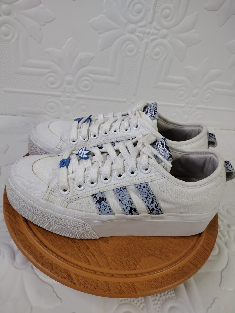 Adidas Nizza Platform Sneakers Women’s Size Lift White Blue Snake Prints