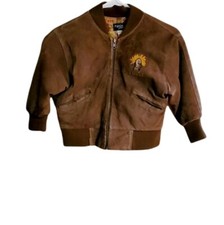 Boys Vintage 1990s Folia Brown Genuine Suede Leather Bomber Full Zip Jacket