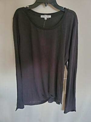 New Young Fabulous and Broke Long Sleeve Twist Rayon Linen T-shirts Size M Black