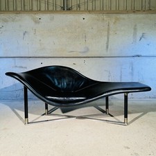 Stunning Contemporary Minimalist Chaise Lounge Black Leather Brass Base #A258