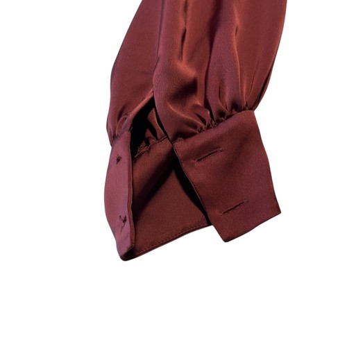 Ramy Brook Bordeauxrot Gürtel Langarm Satin Shirt Kleid Damen 10 defekt - Bild 6 von 10