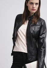 Leather Women Biker Jacket Genuine Black Bomber Leather Jacket XS-2XL FB364