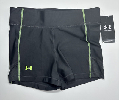 Under Armour Women's HeatGear Mid Rise Compression Shorty Shorts Grey Green MED