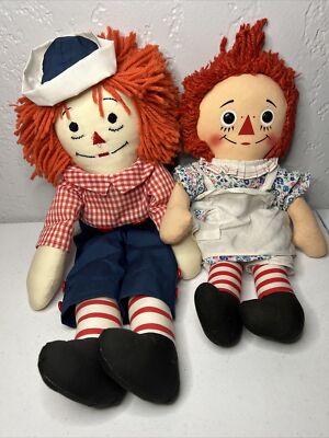 Pair of Vintage Raggedy Ann and Andy Rag Dolls 1970s-1980s