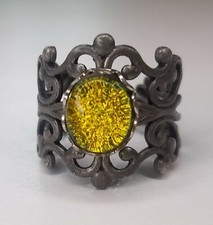 Handmade Green Dichroic Fused Glass Scroll Ring