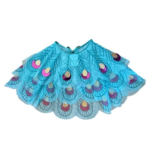 Disney Aladdin Little Girl's Turquoise Feather Cape w/Glitter - NEW - Picture 2 of 4